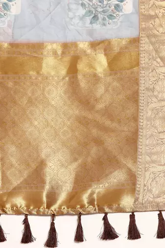 Silk Land  Grey  Digital Print Art Silk Saree 