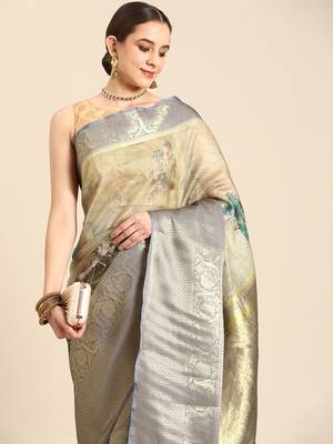 Silk Land  Mahendi  Digital Print Art Silk Saree  1