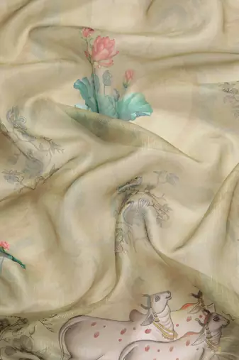 Silk Land  Mahendi  Digital Print Art Silk Saree 