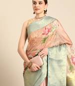 Silk Land  Peach  Digital Print Art Silk Saree 