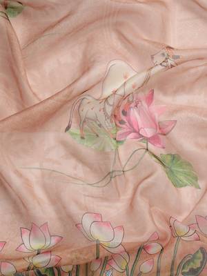 Silk Land  Peach  Digital Print Art Silk Saree  3