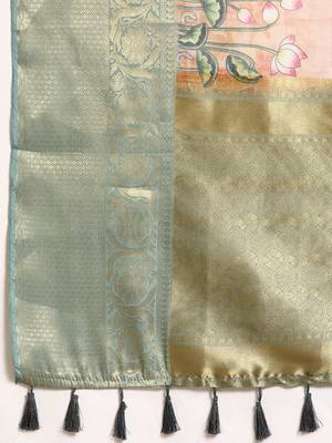 Silk Land  Peach  Digital Print Art Silk Saree  5