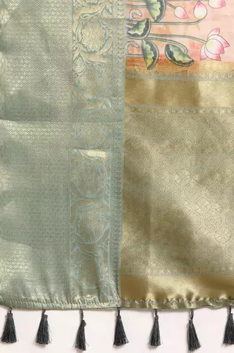 Silk Land  Peach  Digital Print Art Silk Saree 