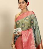 Silk Land  Green  Digital Print Art Silk Saree 