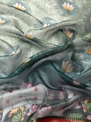 Silk Land  Green  Digital Print Art Silk Saree  3