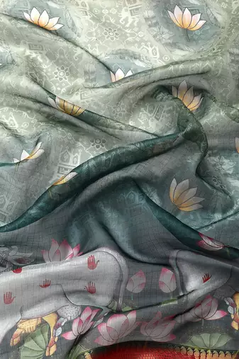 Silk Land  Green  Digital Print Art Silk Saree 