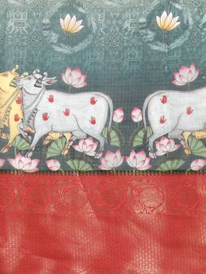 Silk Land  Green  Digital Print Art Silk Saree  5