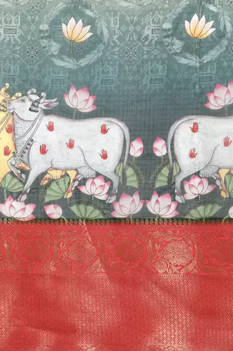 Silk Land  Green  Digital Print Art Silk Saree 