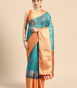Silk Land  Teal  Digital Print Art Silk Saree 