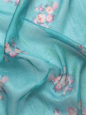 Silk Land  Teal  Digital Print Art Silk Saree  3