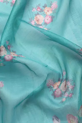 Silk Land  Teal  Digital Print Art Silk Saree 