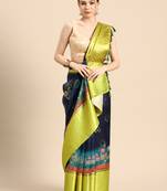 Silk Land  Navy Blue  Digital Print Art Silk Saree 