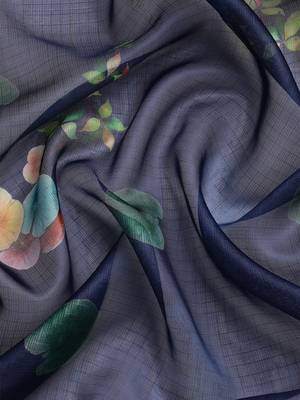 Silk Land  Navy Blue  Digital Print Art Silk Saree  3