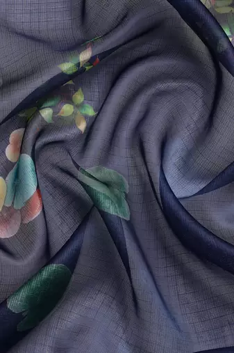 Silk Land  Navy Blue  Digital Print Art Silk Saree 