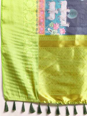 Silk Land  Navy Blue  Digital Print Art Silk Saree  5