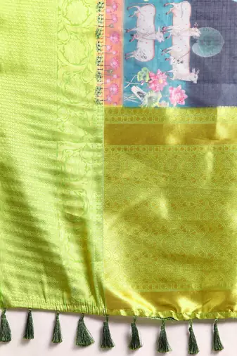 Silk Land  Navy Blue  Digital Print Art Silk Saree 