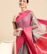 Silk Land  Grey  Digital Print Art Silk Saree 