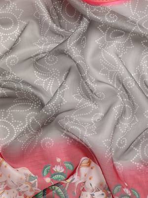 Silk Land  Grey  Digital Print Art Silk Saree  3