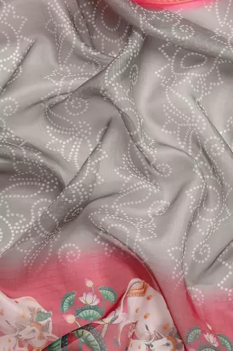 Silk Land  Grey  Digital Print Art Silk Saree 