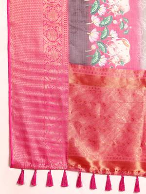 Silk Land  Grey  Digital Print Art Silk Saree  5