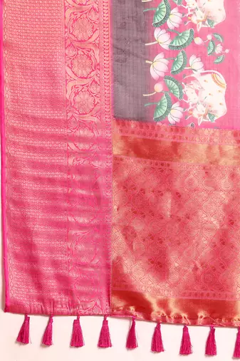 Silk Land  Grey  Digital Print Art Silk Saree 