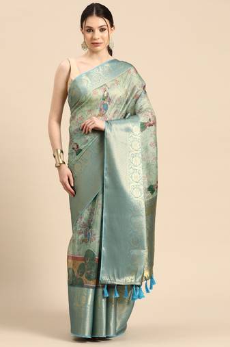 Silk Land  Light Green  Digital Print Art Silk Saree 