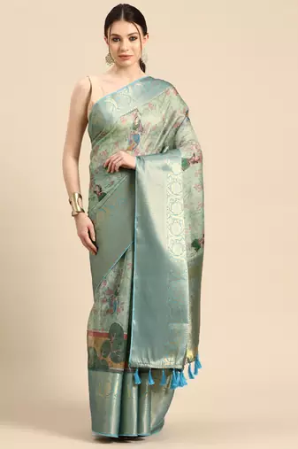 Silk Land  Light Green  Digital Print Art Silk Saree 