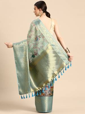 Silk Land  Light Green  Digital Print Art Silk Saree  2