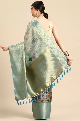Silk Land  Light Green  Digital Print Art Silk Saree 