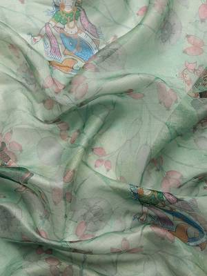 Silk Land  Light Green  Digital Print Art Silk Saree  3