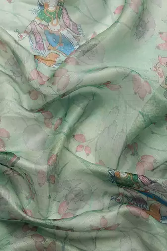 Silk Land  Light Green  Digital Print Art Silk Saree 