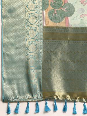 Silk Land  Light Green  Digital Print Art Silk Saree  5
