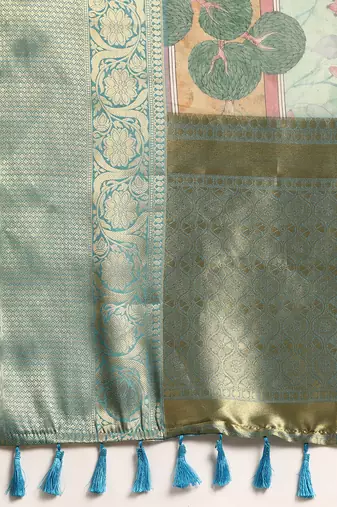 Silk Land  Light Green  Digital Print Art Silk Saree 