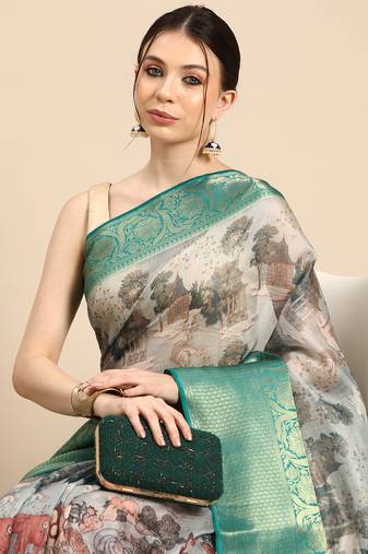Silk Land  Grey  Digital Print Art Silk Saree 