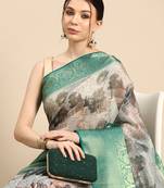 Silk Land  Grey  Digital Print Art Silk Saree 