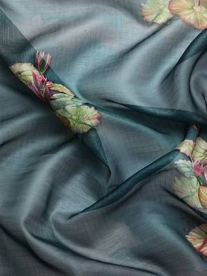 Silk Land  Dark Blue  Digital Print Art Silk Saree  3