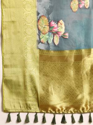 Silk Land  Dark Blue  Digital Print Art Silk Saree  5