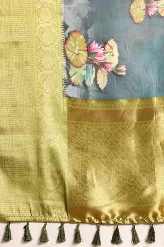 Silk Land  Dark Blue  Digital Print Art Silk Saree 