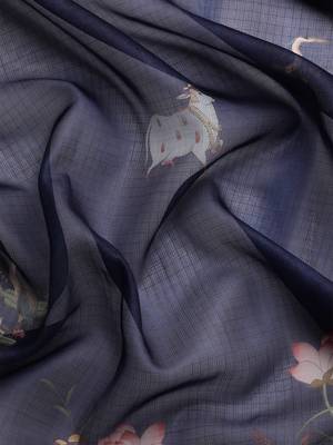 Silk Land  Navy Blue  Digital Print Art Silk Saree  3