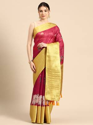 Silk Land  Red  Digital Print Art Silk Saree  1