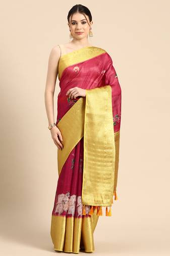 Silk Land  Red  Digital Print Art Silk Saree 
