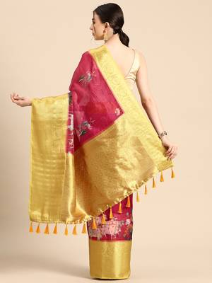 Silk Land  Red  Digital Print Art Silk Saree  2