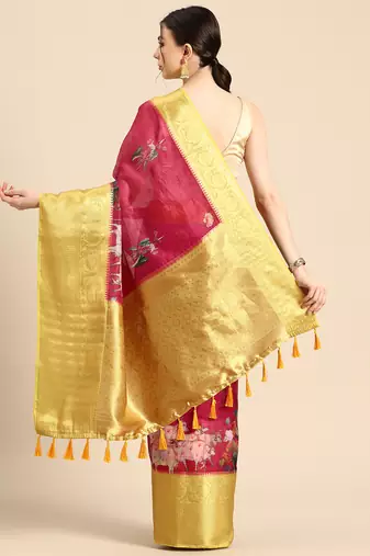 Silk Land  Red  Digital Print Art Silk Saree 