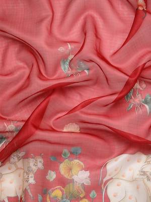 Silk Land  Red  Digital Print Art Silk Saree  3