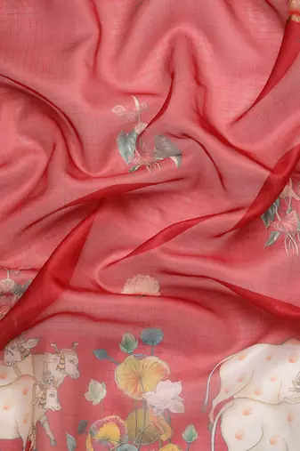 Silk Land  Red  Digital Print Art Silk Saree 