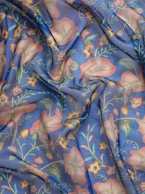 Silk Land  Dark Blue  Digital Print Art Silk Saree  3
