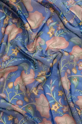 Silk Land  Dark Blue  Digital Print Art Silk Saree 