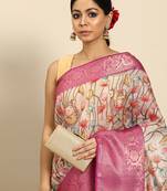 Silk Land  Beige  Digital Print Art Silk Saree 