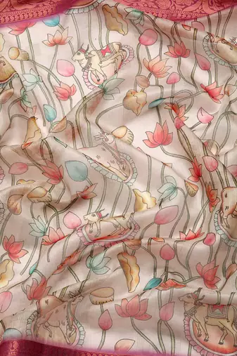 Silk Land  Beige  Digital Print Art Silk Saree 