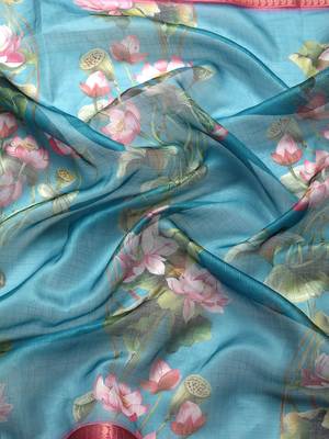 Silk Land  Teal  Digital Print Art Silk Saree  3
